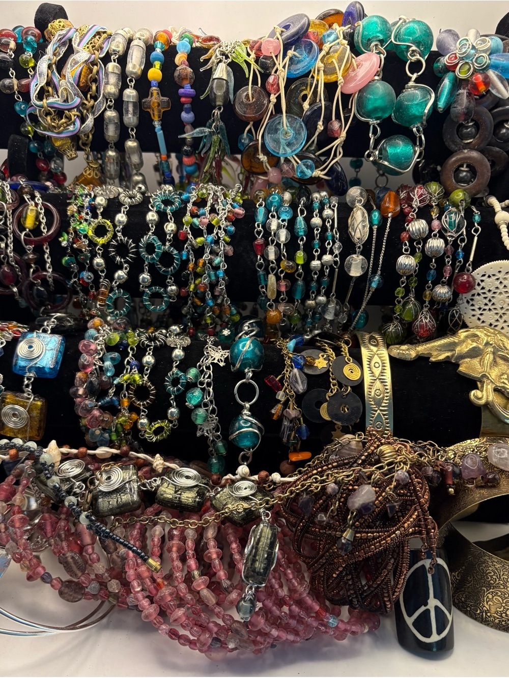 49 Piece Colorful Bohemian Jewelry Lot Glass Beads necklaces bracelets cuffs